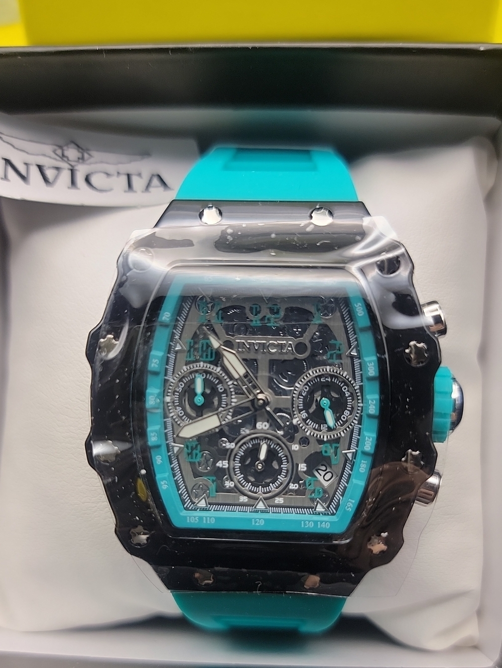 Invicta Racing Valxor 40mm Unisex Skeleton Teal Black Chrono Watch Mens 69773
